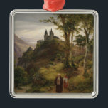 Ornamento De Metal Paisagem romântica com Complexo de Monastério<br><div class="desc">Esta design apresenta uma pintura do artista alemão Karl Friedrich Lessing (1808-1880). Mostra uma paisagem bela e romântica no campo da Alemanha. A paisagem é arborizada com árvores, e há um mosteiro que é construído como um castelo ao estilo de conto de fadas em uma colina. Há um monge e...</div>