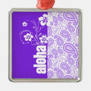 Ornamento De Metal Paisley roxo; Aloha, hibiscus