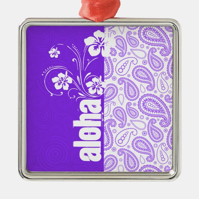 Ornamento De Metal Paisley roxo; Aloha, hibiscus (Frente)