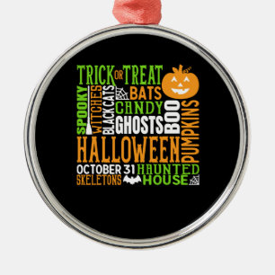 Ornamento De Metal Palavra de Halloween: Bomba Colorida de Aranha Cut