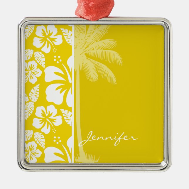 Ornamento De Metal Palma Tropical ouro Amarela do Havaí (Frente)