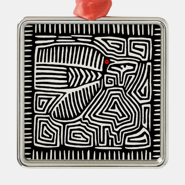 Ornamento De Metal Panamá Kuna Indian Mola Pajaro - Branco preto (Frente)