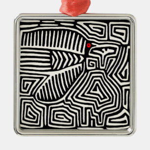 Ornamento De Metal Panamá Kuna Indian Mola Pajaro - Branco preto