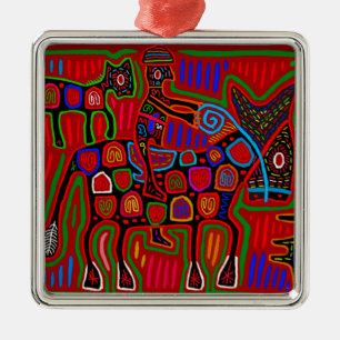 Ornamento De Metal Panamá Mola - Salve um Cavalo Passeando um Cowboy