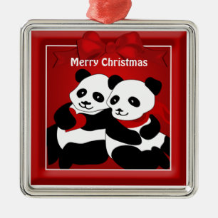 Ornamento De Metal Panda Bear Casal Natal