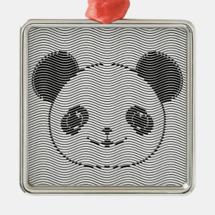 Ornamento De Metal Panda Bear Face On Wave Patterno