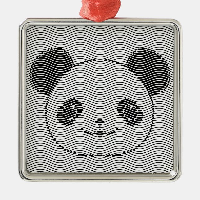 Ornamento De Metal Panda Bear Face On Wave Patterno (Frente)