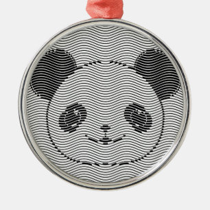 Ornamento De Metal Panda Bear Face On Wave Patterno