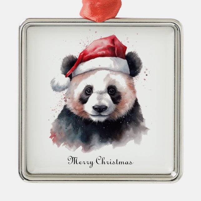 Ornamento De Metal Panda de Natal, personalizável (Frente)