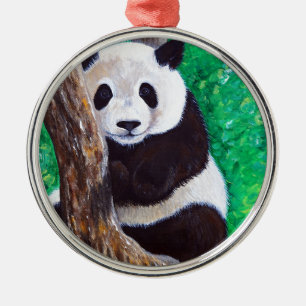 Ornamento De Metal Panda em pintura em árvore