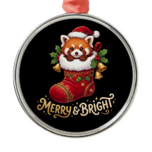 Panda Vermelho em Meia de Natal Alegre e Brilhante