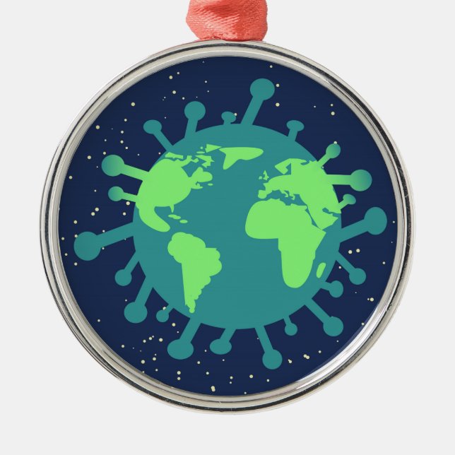 Ornamento De Metal Pandemia Global (Partícula Vírus) (Infecção Viral) (Frente)