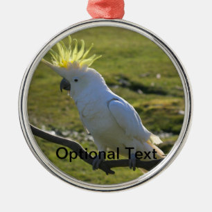 Ornamento De Metal Papagaio Amarelo e Branco
