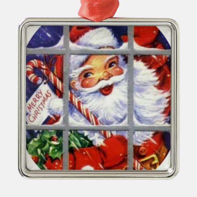 Ornamento De Metal Papai noel através das placas de janela (Frente)