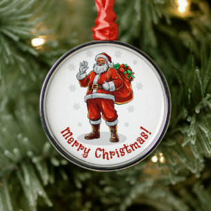 Ornamento De Metal Papai Noel Clássico trazendo presentes de Natal