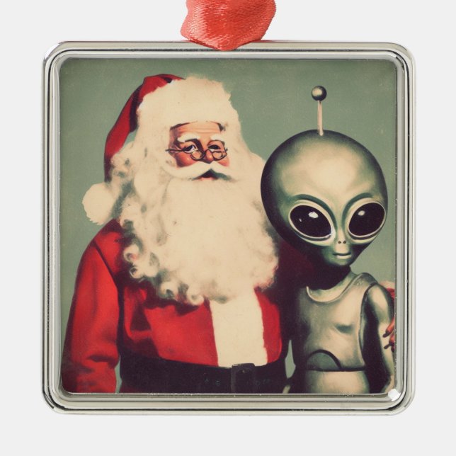 Ornamento De Metal Papai Noel com Alienígena Espacial Ficha Natal (Frente)