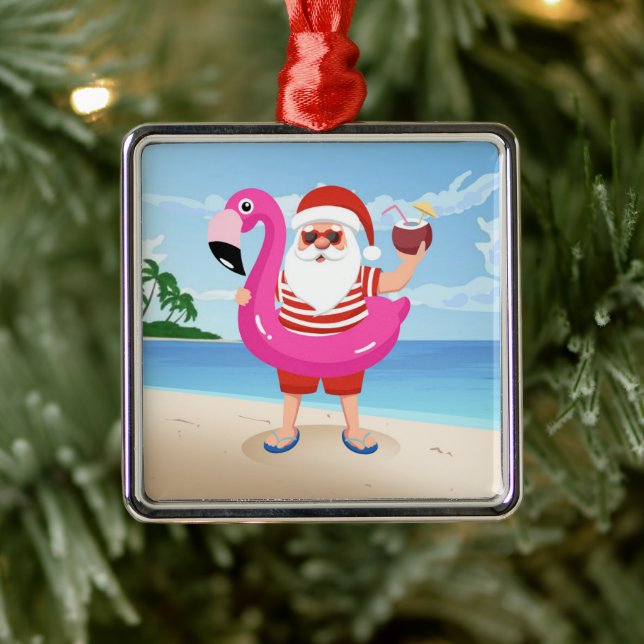 Ornamento De Metal Papai Noel com anel inflável flamingo (Árvore)