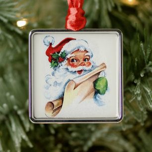Ornamento De Metal Papai Noel com sua lista de Natal