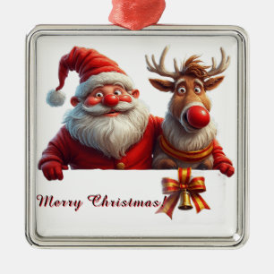 Ornamento De Metal Papai Noel de desenho animado festivo e Rena