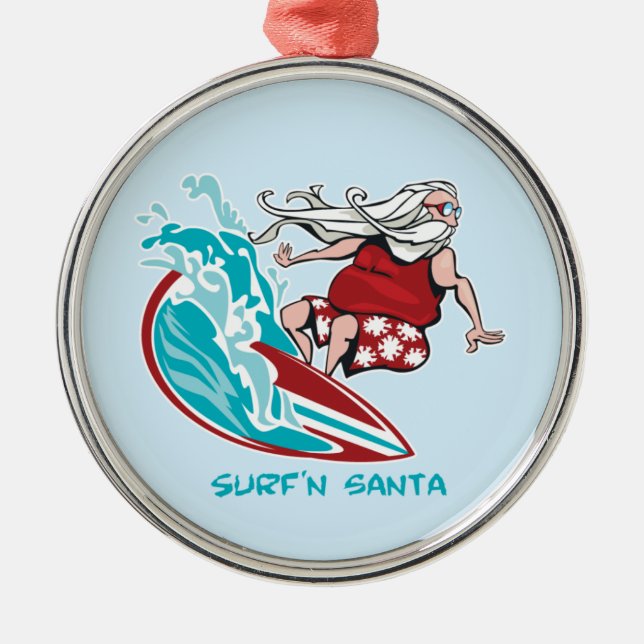 Ornamento De Metal Papai noel de Surf'n (Frente)