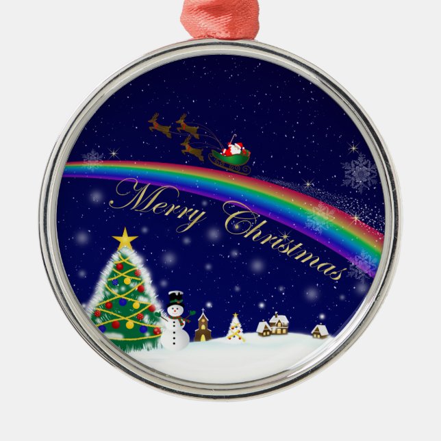 Ornamento De Metal Papai noel do arco-íris (Frente)