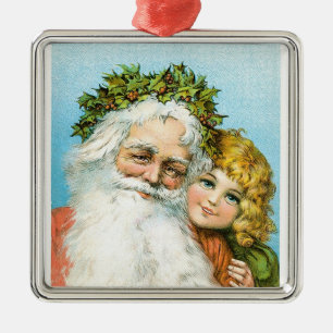 Ornamento De Metal Papai noel do Victorian com menina