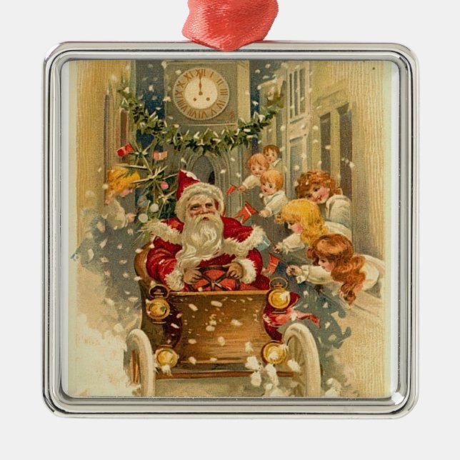 Ornamento De Metal Papai noel do vintage (Frente)