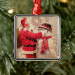 Ornamento De Metal Papai Noel e boneco de neve na neve<br><div class="desc">snowman santa claus christmas, amigos frios e coloridos sorrisos, felicidade congelada com o elemento do cachecol, alegria diversão alegre floco de neve, sorria esse ano vermelho, nova época de Natal engraçada, feliz de inverno feliz de presente, celebração de personagens de pintura artística, feriado de neve feliz, snowman santa claus de...</div>