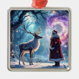 Ornamento De Metal Papai Noel e seus renas na magia da Noite de Natal