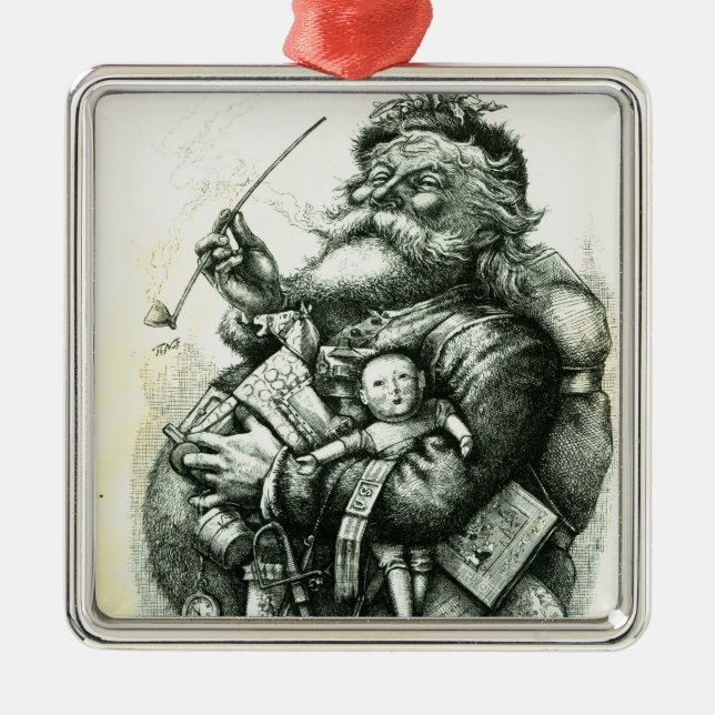 Ornamento De Metal Papai Noel idoso alegre (Frente)