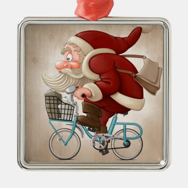 Ornamento De Metal Papai Noel monta a bicicleta (Frente)