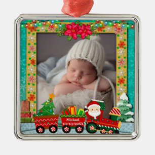 Ornamento De Metal Papai Noel no Trem, foto de Natal e feriados