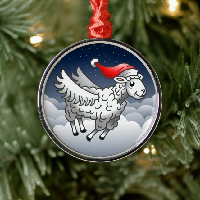 Ornamento De Metal Papai Noel Ovelha de Natal Voadora (Árvore)