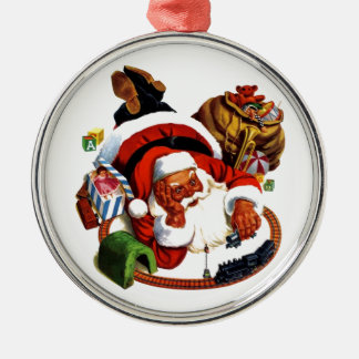 Ornamento De Metal Papai Noel que joga com trens