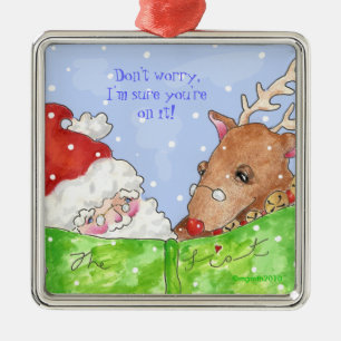Ornamento De Metal papai noel, Rudolph e a lista!