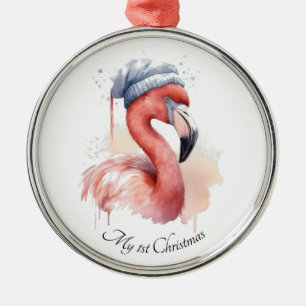 Ornamento De Metal Papai noel Snowbird Flamingo, personalizado