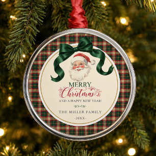 Ornamento De Metal Papai Noel Vintage Xadrez Feliz Natal Préppy