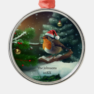 Ornamento De Metal Papais noeis bonitos Robin com texto personalizado