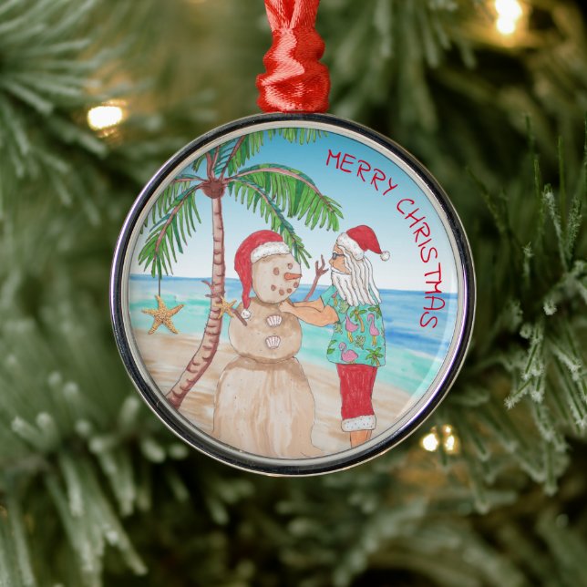 Ornamento De Metal Papais noeis construindo Sandy Snowman Snowbird Na (Árvore)