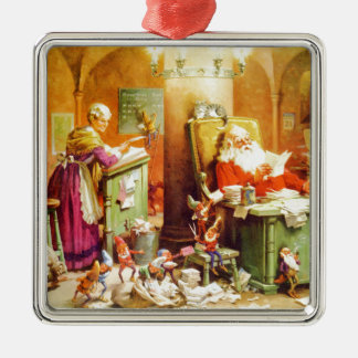 Ornamento De Metal Papais noeis e Sra. Claus e os Elves verificam sua
