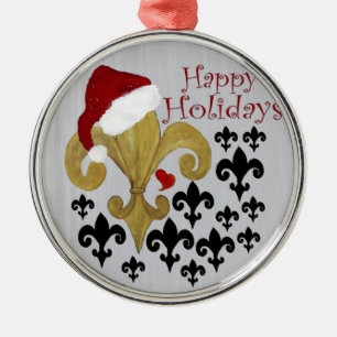 Ornamento De Metal Papais noeis Fleur de lis black and gold Christmas