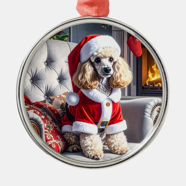 Ornamento De Metal Papais noeis Poodle Natal (Frente)