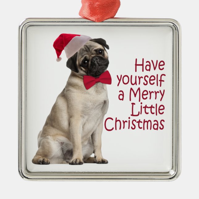 Ornamento De Metal Papais noeis Pug Ornament (Frente)