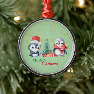 Ornamento De Metal Papais noeis Vermelhos Pinguins Feliz Festa de Nat