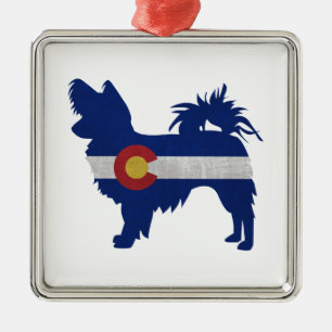 Ornamento De Metal Papillon Dog Breed Colorado Flag Silhouette
