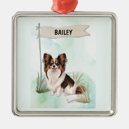 Ornamento De Metal Papillon Watercolor Personalized Dog