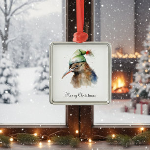 Ornamento De Metal Passarinho Kiwi Fofo com Chapéu de Elfo de Natal,