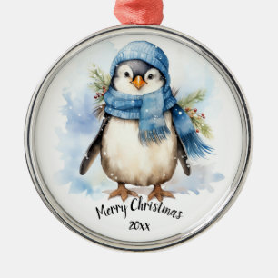 Ornamento De Metal Pássaro de Pinguim de Inverno Cujo Pinguim Datado