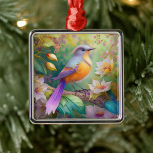 Ornamento De Metal Pássaro Fantasia Laranja Torrado de lavanda