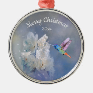 Ornamento De Metal Pássaro Hummingbird White Garden Flower Natal